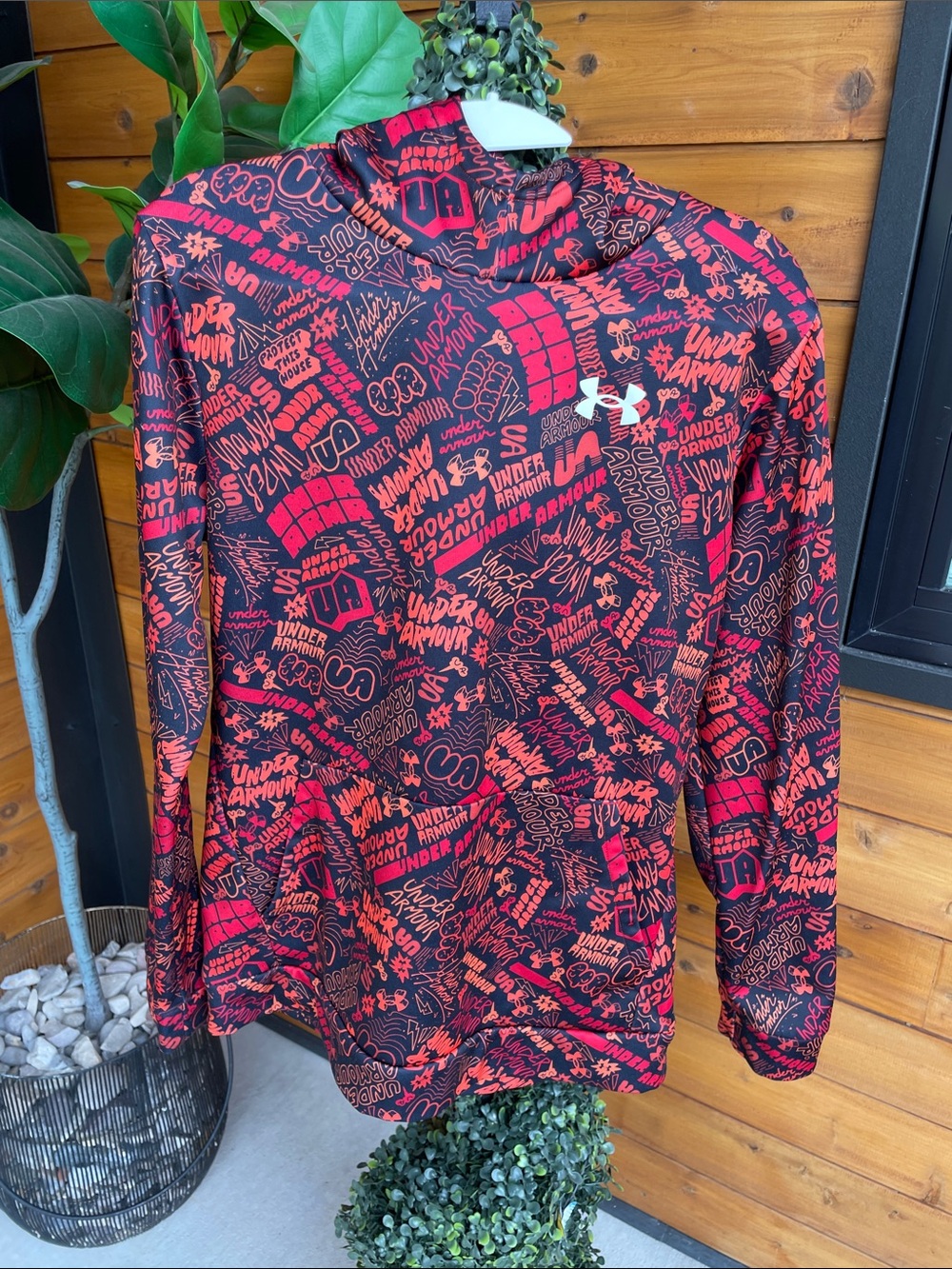 Under Armour Red and Black Allover Logo Kids Hoodie